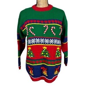 Vintage Christie Brooks Ugly Christmas Sweater Mixed Prints Festive Size XL